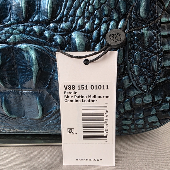 Brahmin Estelle Iridescent Teal Croc-Embossed Top-Handle Satchel - Picture 3 of 8